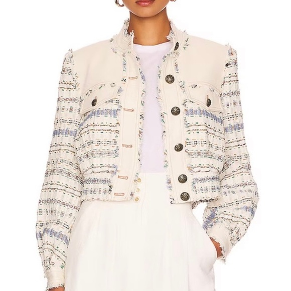 Veronica Beard Darren Tweed Jacket Fringe Details Crest Button Size 6 Ecru - Picture 13 of 13